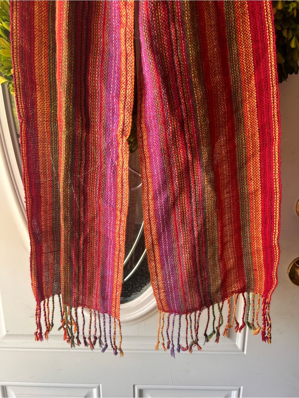 Red Multi-Stripe Lightweight Scarf - Picture 2 of 3
